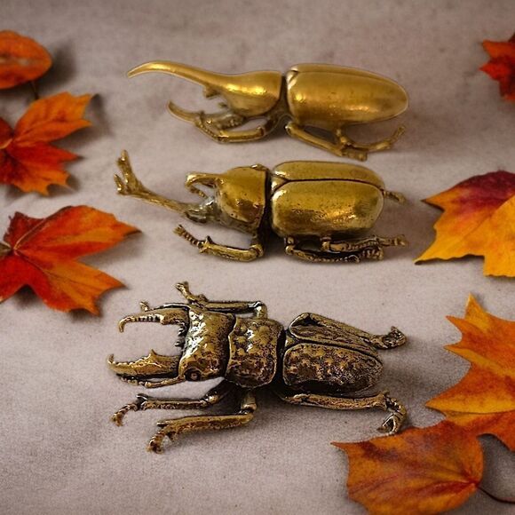 3 Metal Insect Figures Bugs Beetles Gold Tone Steampunk Halloween Cake Topper - Picture 14 of 15